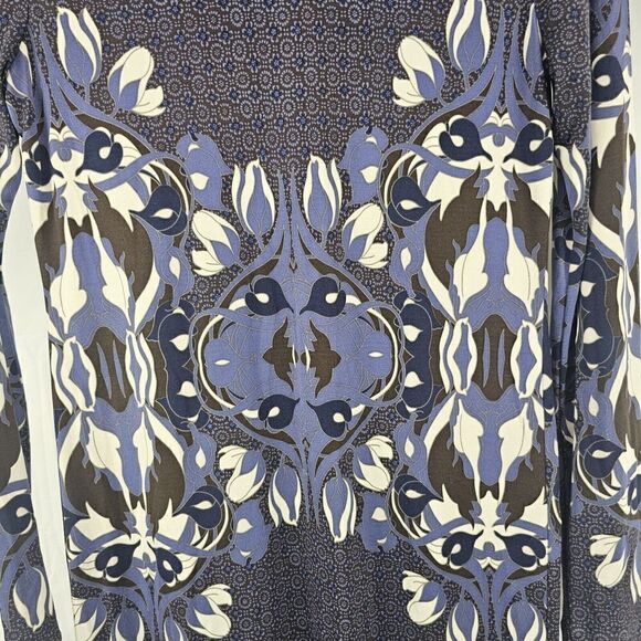 Tory Burch Flavia Blue Multicolored Long Sleeve Silk Dress Size Small - Picture 11 of 13